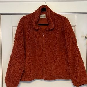 Urban Outfitters Willow Soft Fuzzy Drawstring Teddy Burnt Orange Sherpa Jacket